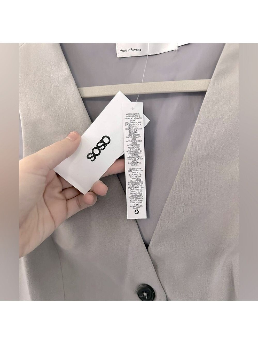 ASOS DESIGN Tailored Cropped Vest Top Light Gray 4 NWT - Picture 6 of 8